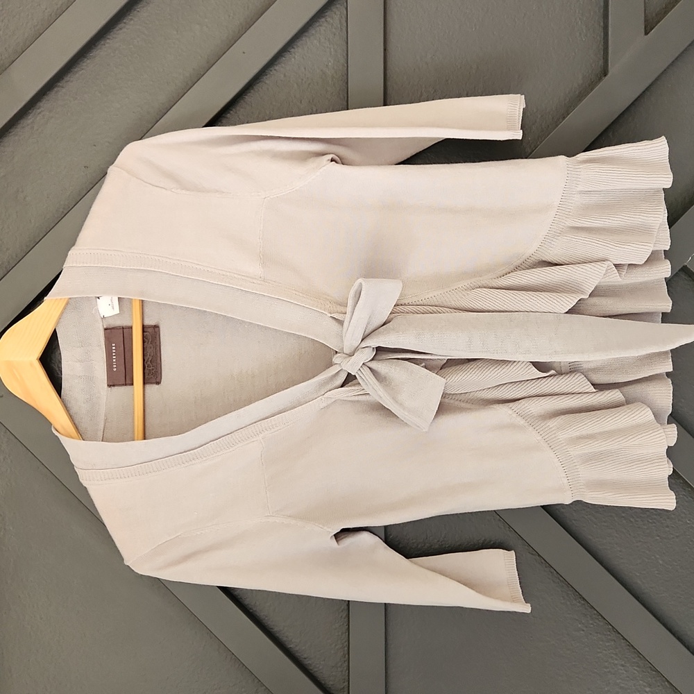 {Guinevere Anthropologie} Tie Front Ruffle Cardigan 3/4 Sleeve Medium